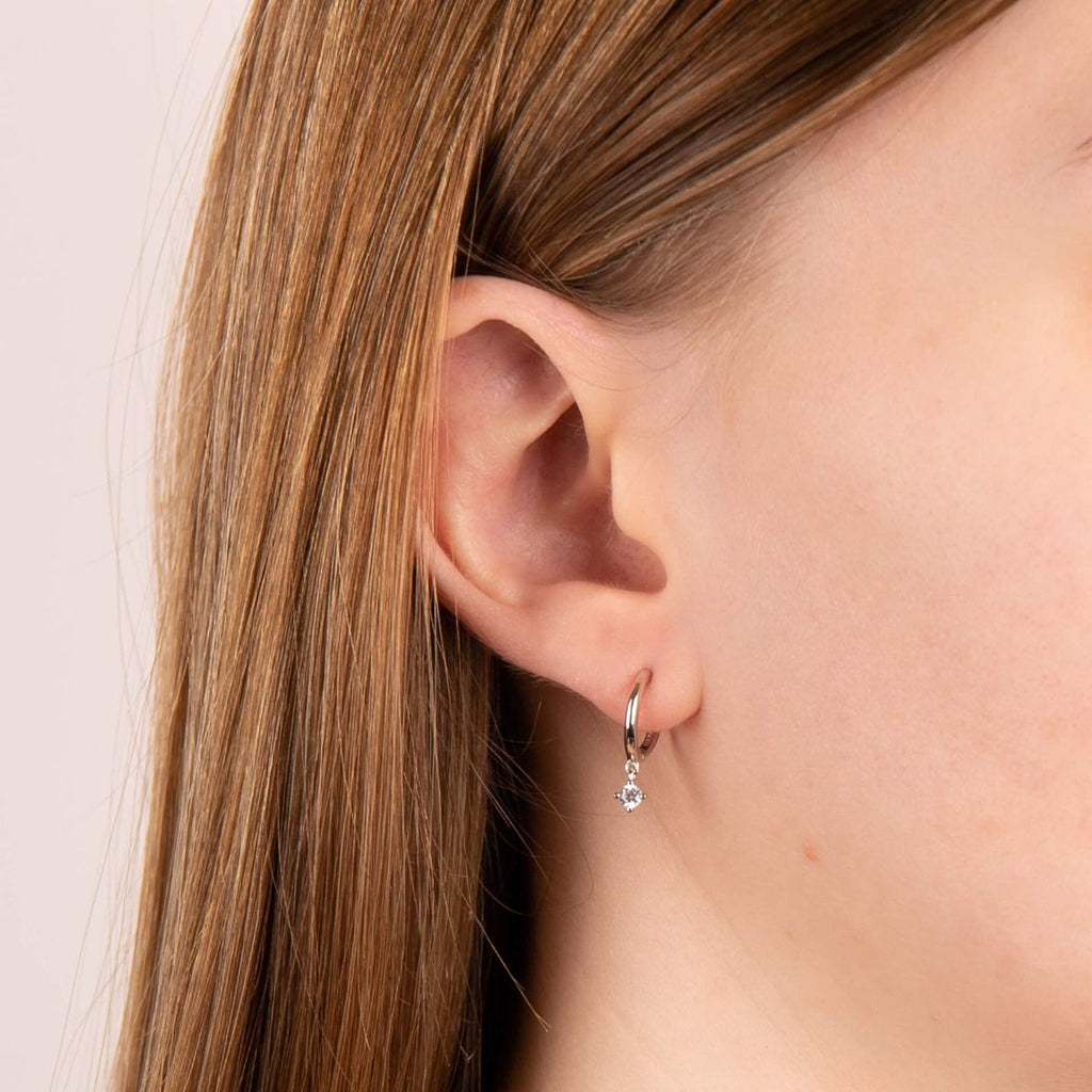 Assembled Hoop Earrings With Four Claw Solitaire Diamonfire Zirconia Drop E6306