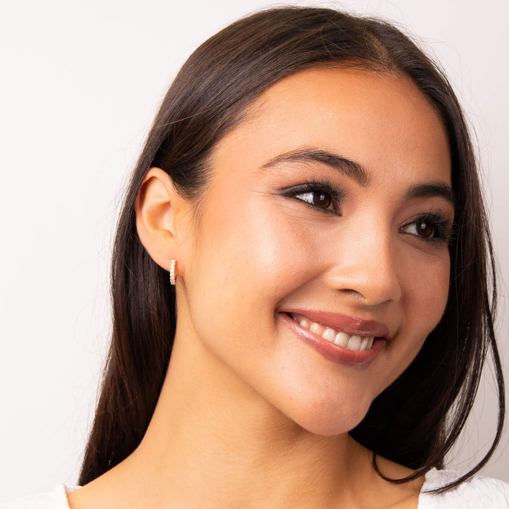 Diamonfire Claw Set Gold Plated Zirconia Hoop Earrings