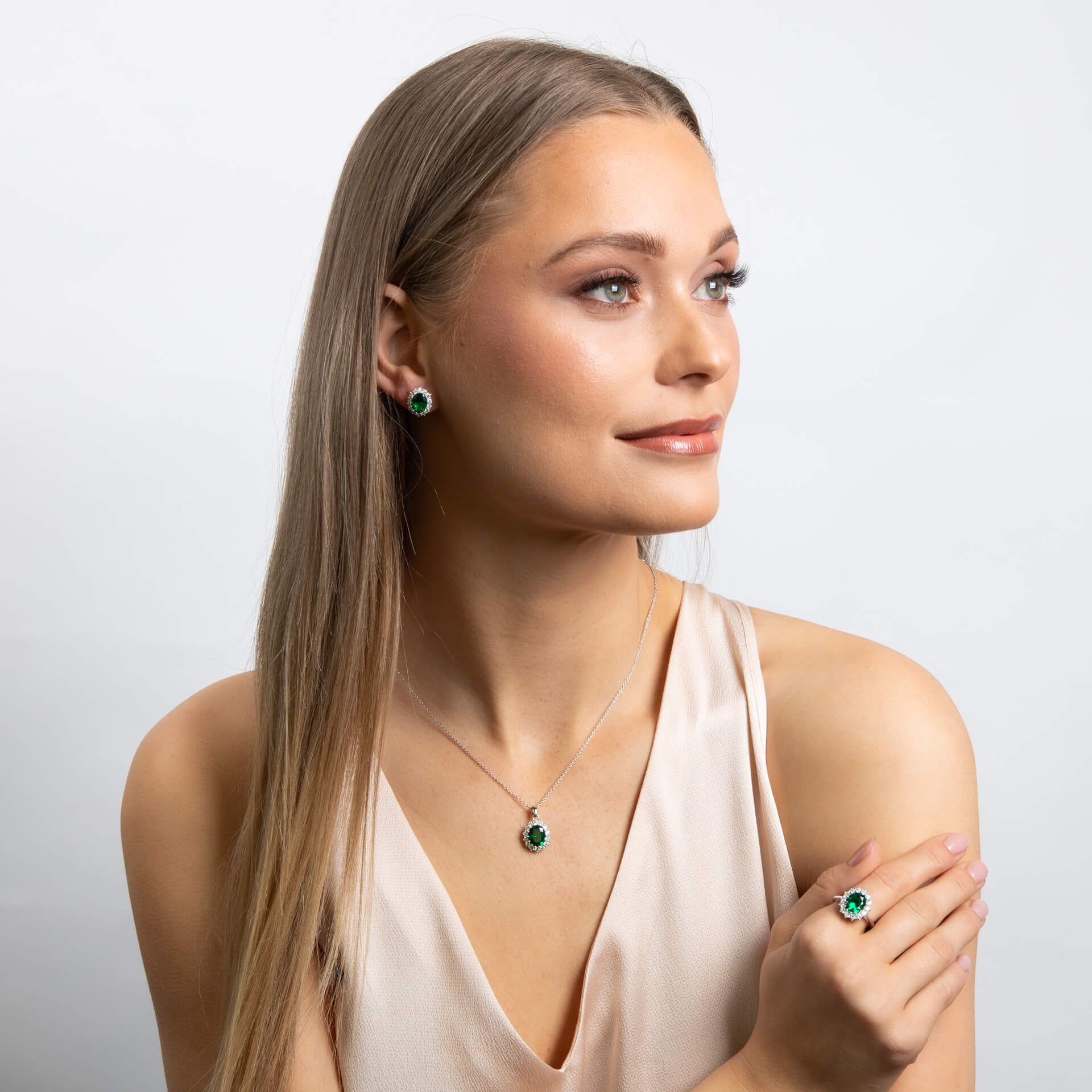 Diamonfire Emerald Oval Cluster Ring