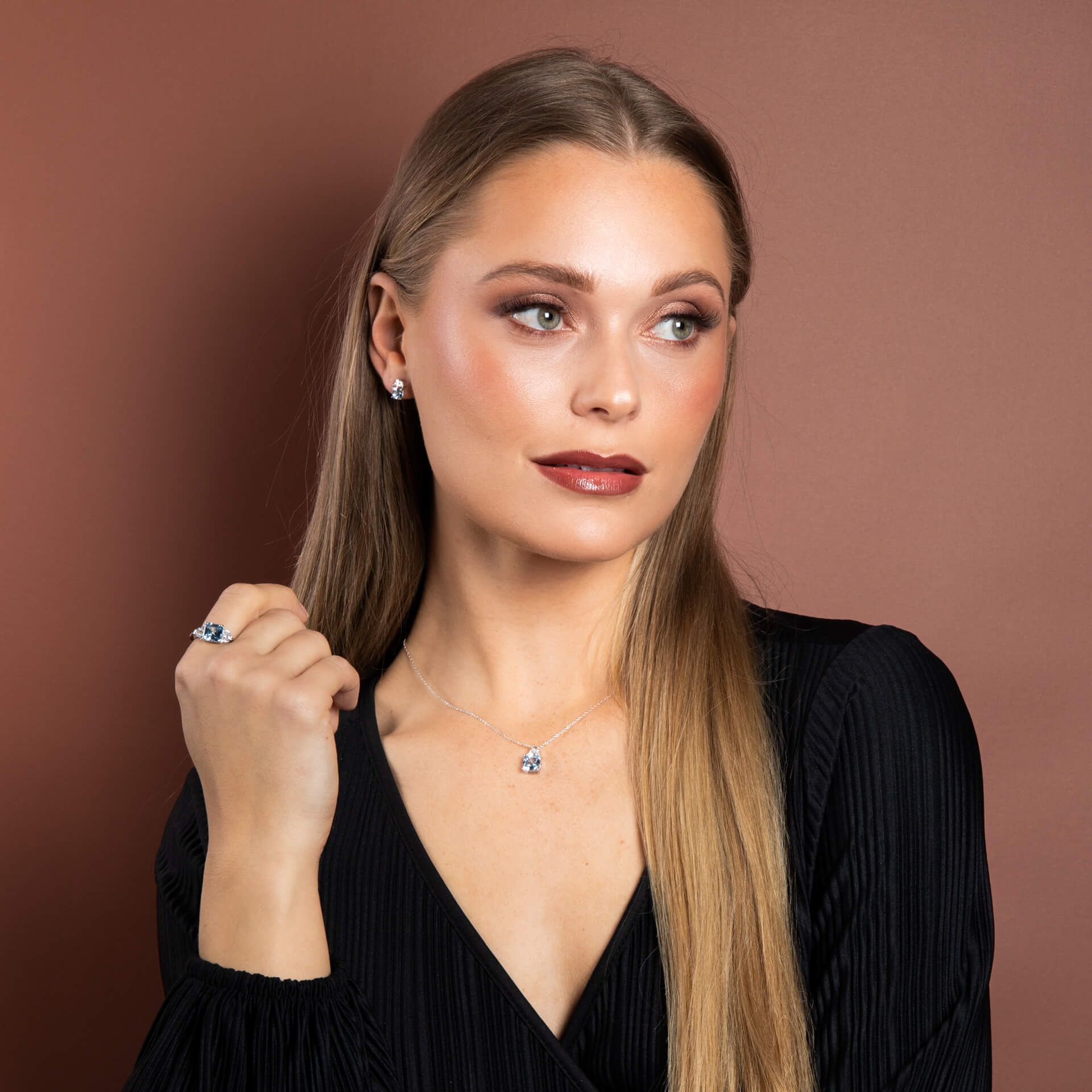 Diamonfire Square Aquamarine Blue Zirconia Trilogy Ring