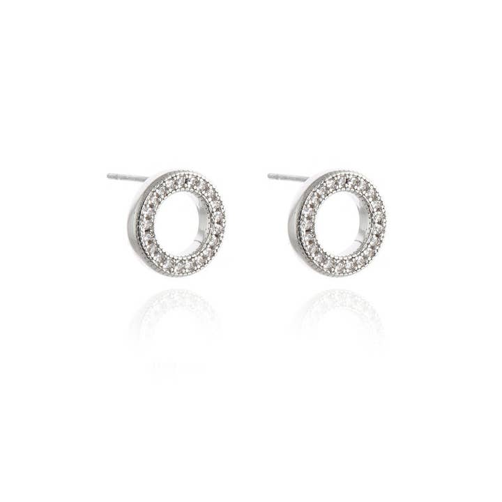 Halo Earrings Plated in Rhodium