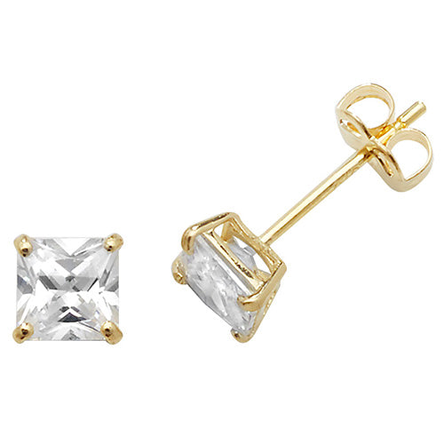 9ct Yellow Gold 4mm Square Cz Stud Earrings