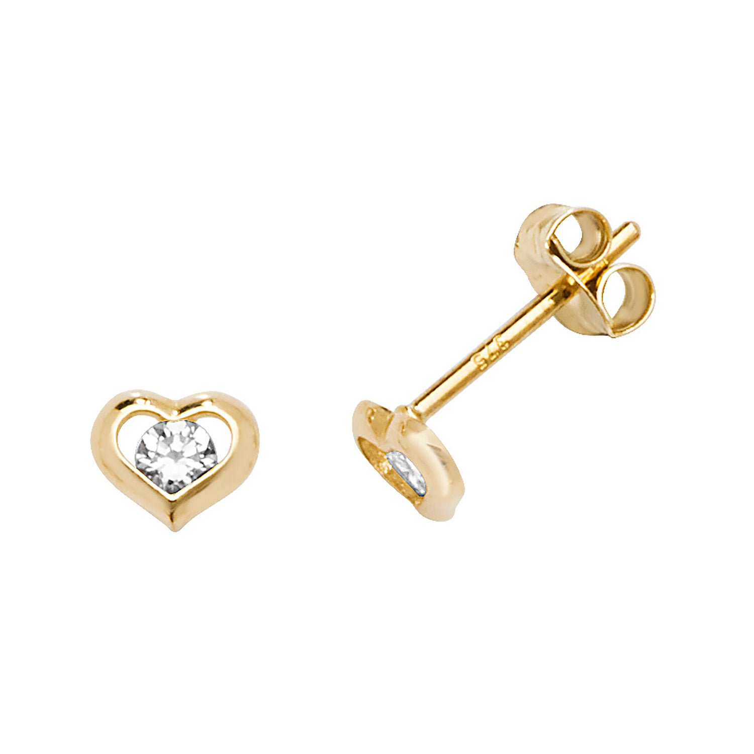 9ct Gold Cubic Zirconia Heart Studs