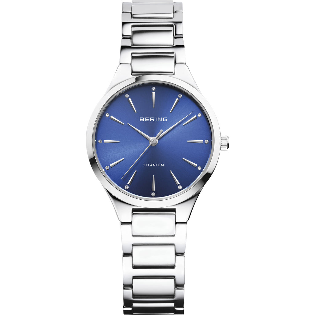 BERING Titanium Blue Dial Silver Ladies Watch 15630-707