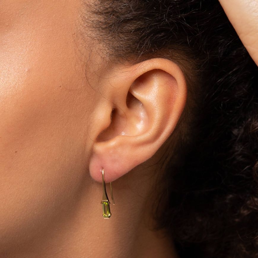 9ct Yellow Gold Elongated Green Peridot Hook Earrings