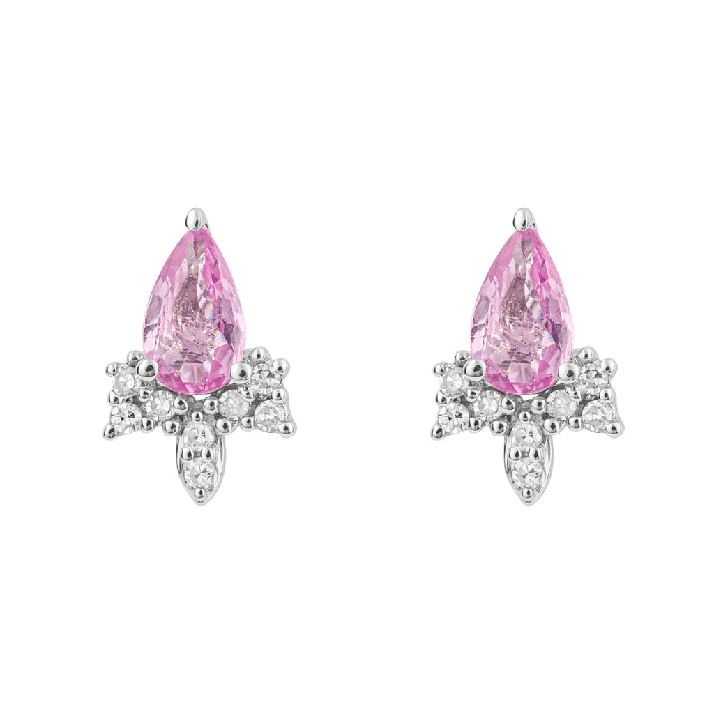 9ct White Gold Pink Sapphire Teardrop Stud Earrings with Diamond
