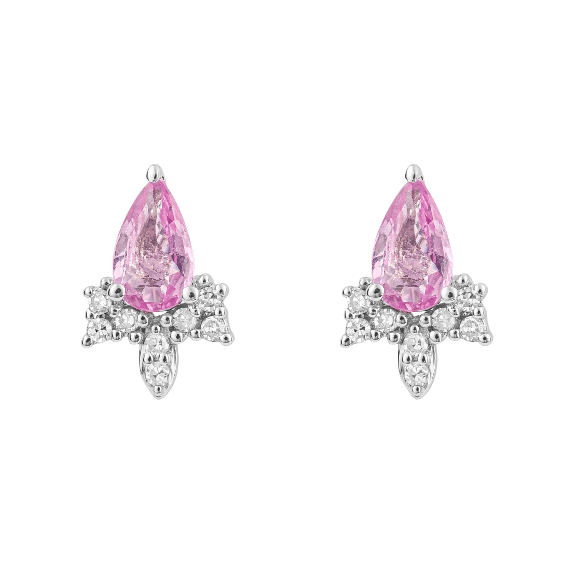 9ct White Gold Pink Sapphire Teardrop Stud Earrings with Diamond