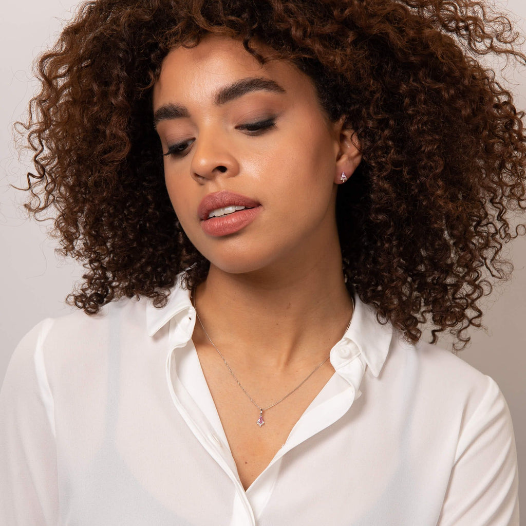 9ct White Gold Pink Sapphire Teardrop Stud Earrings with Diamond