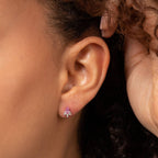 9ct White Gold Pink Sapphire Teardrop Stud Earrings with Diamond