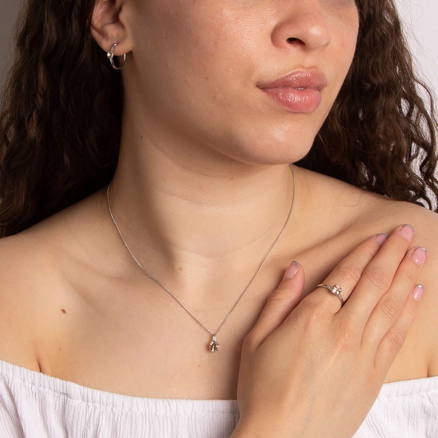 Asscher Cut Morganite Pendant with Diamond Bale in 9ct Gold