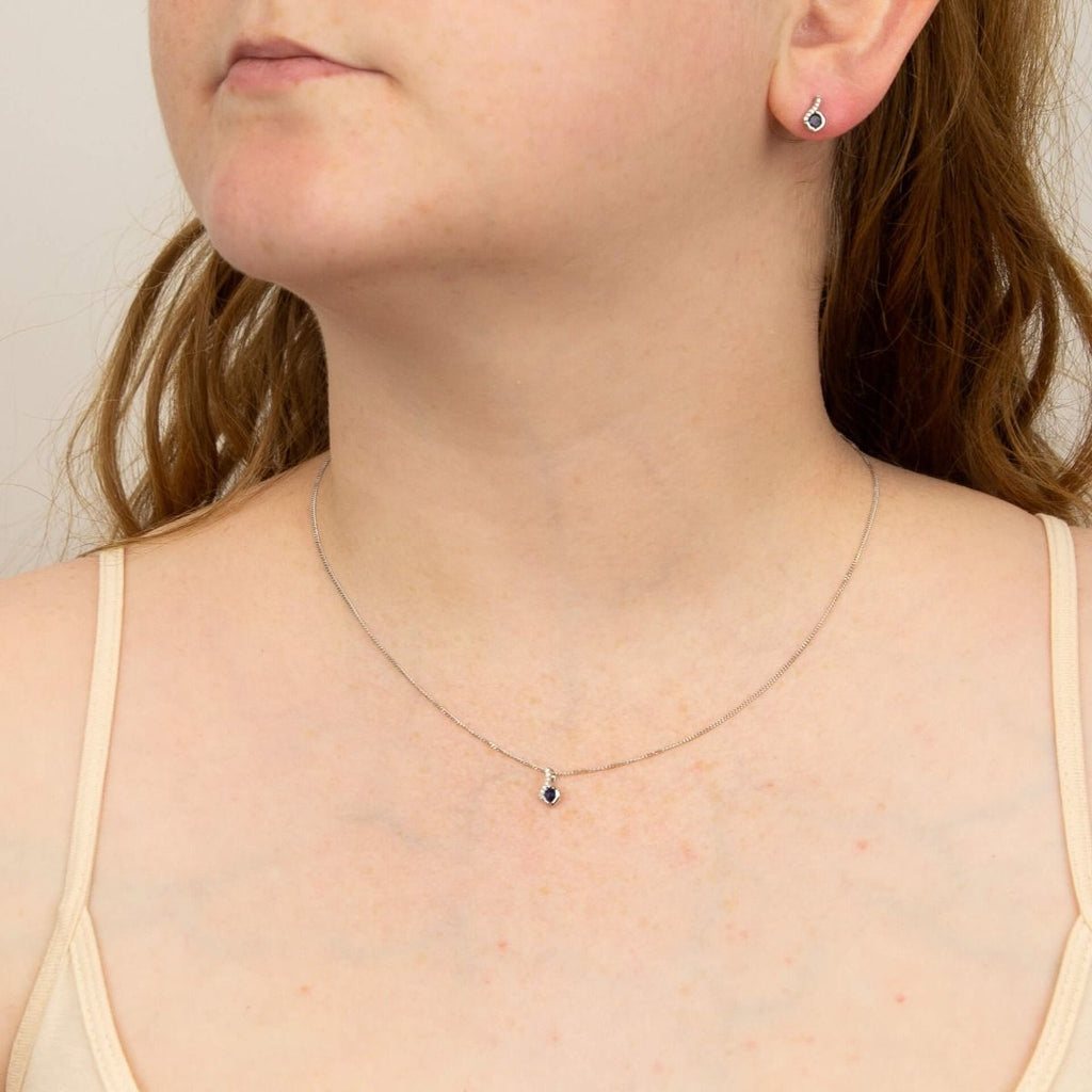 9ct White Gold Sapphire & Diamond Necklace