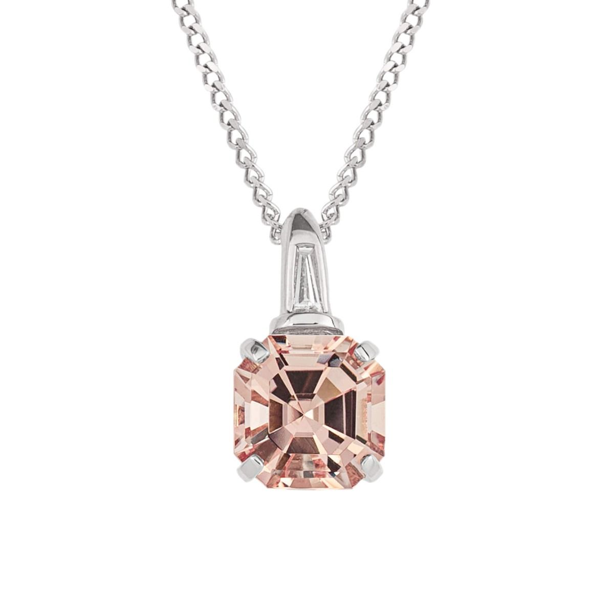 Asscher Cut Morganite Pendant with Diamond Bale in 9ct Gold