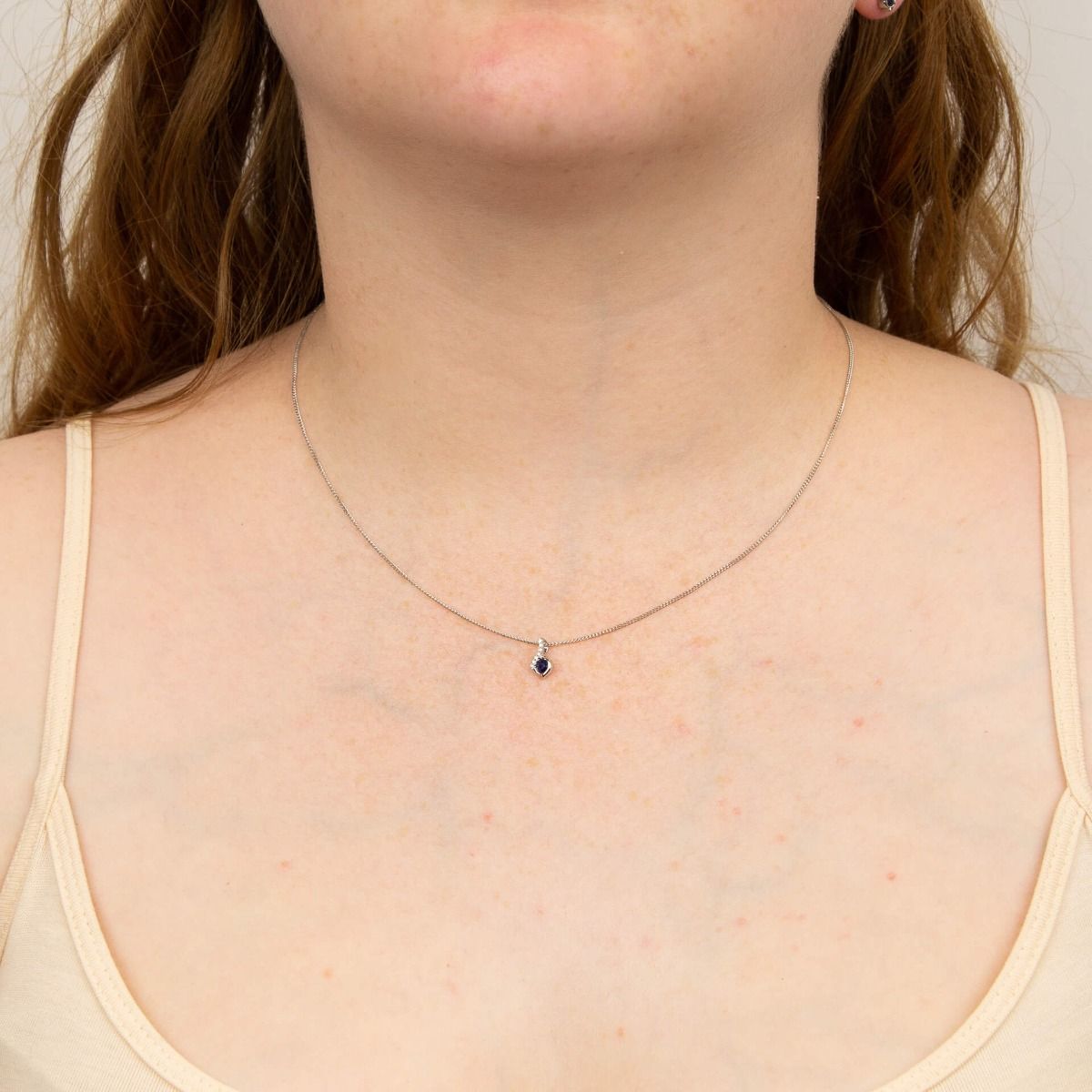 9ct White Gold Sapphire & Diamond Necklace