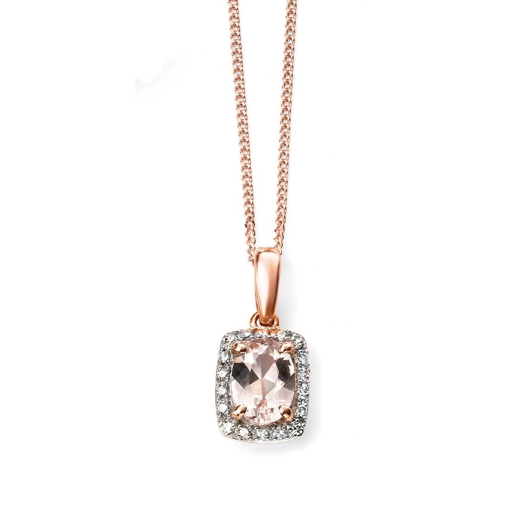 9ct Rose Gold Morganite and Diamond Pendant