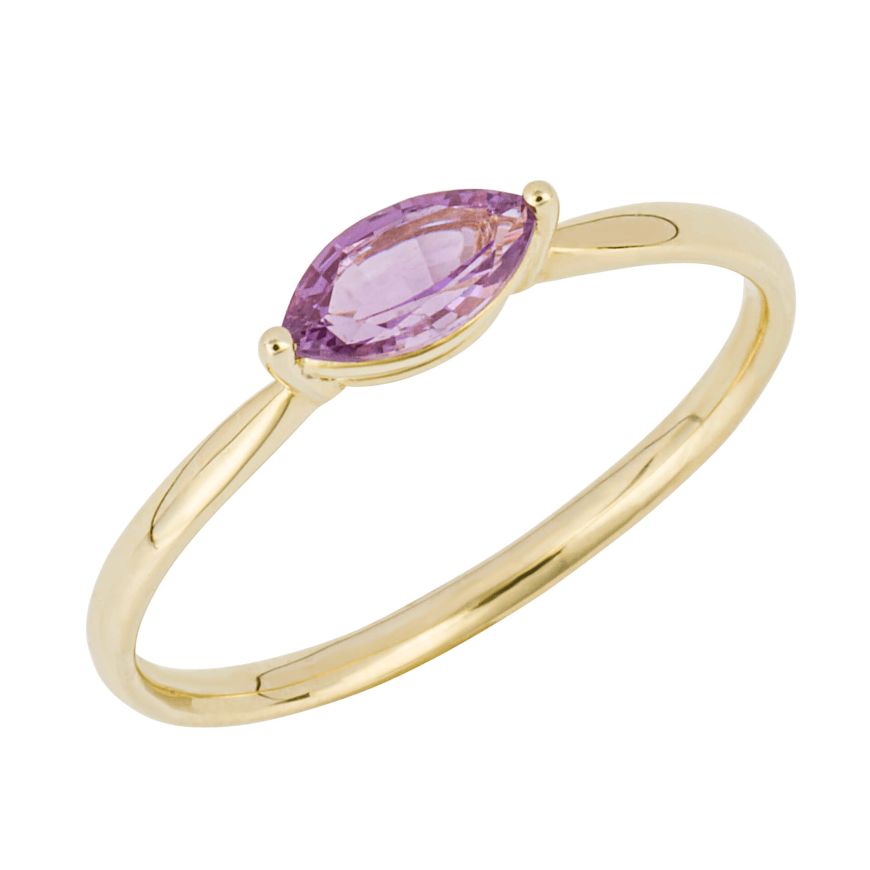 9ct Yellow Gold Navette Cut Purple Sapphire Ring