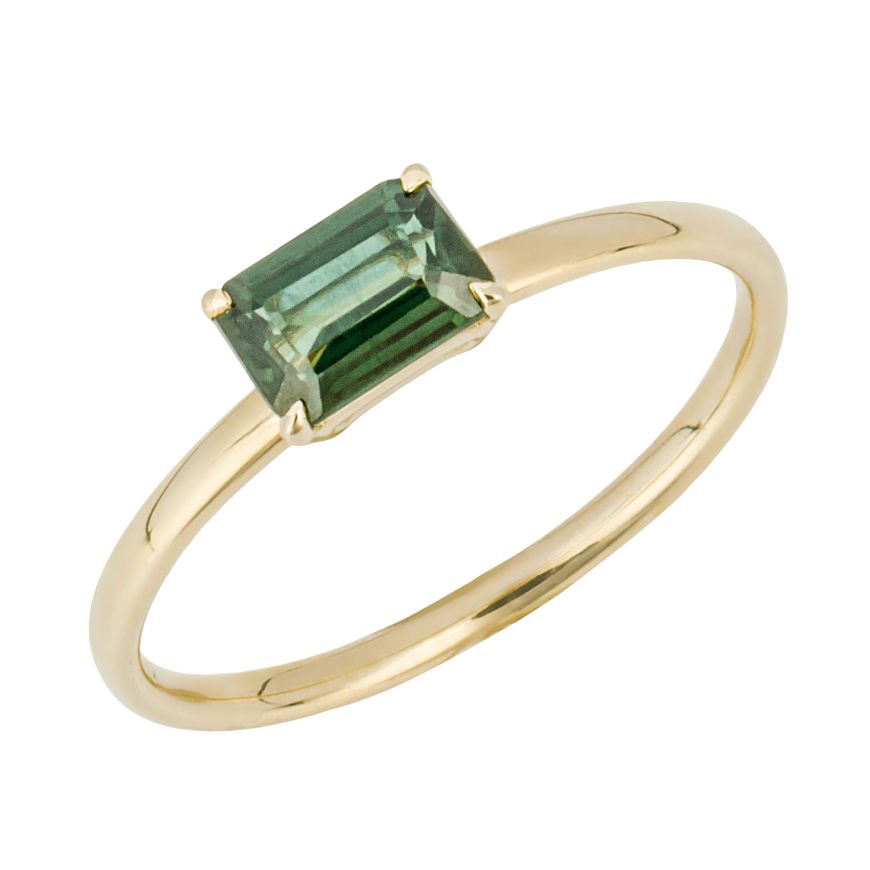 9ct Yellow Gold Emerald Cut Green Sapphire Ring