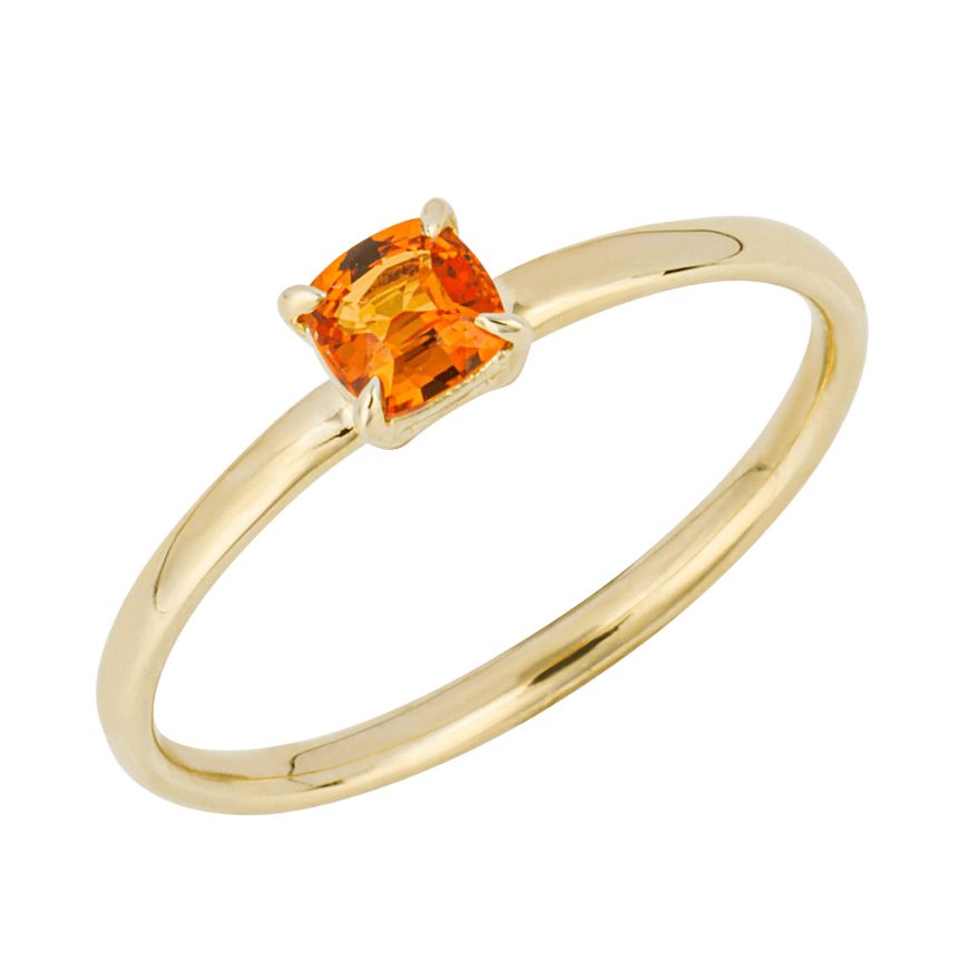 9ct Yellow Gold Cushion Cut Orange Sapphire Ring