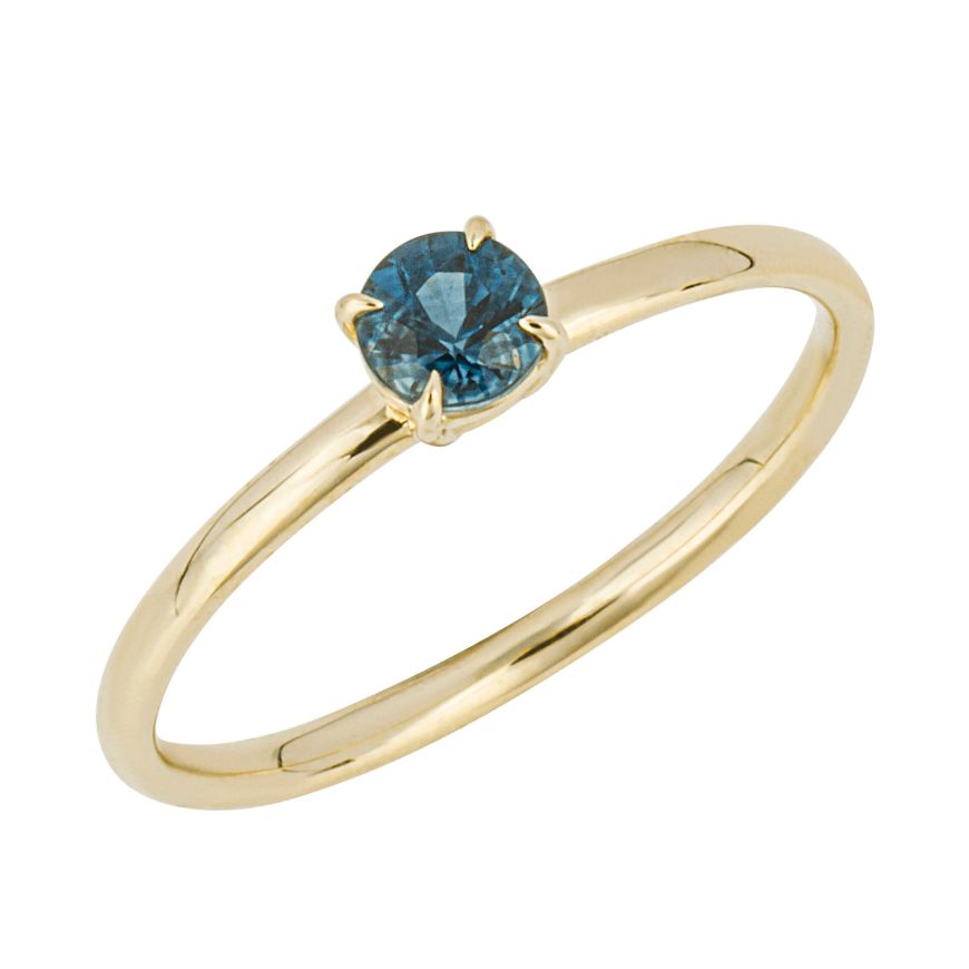 9ct Yellow Gold Round Cut Teal Sapphire Ring