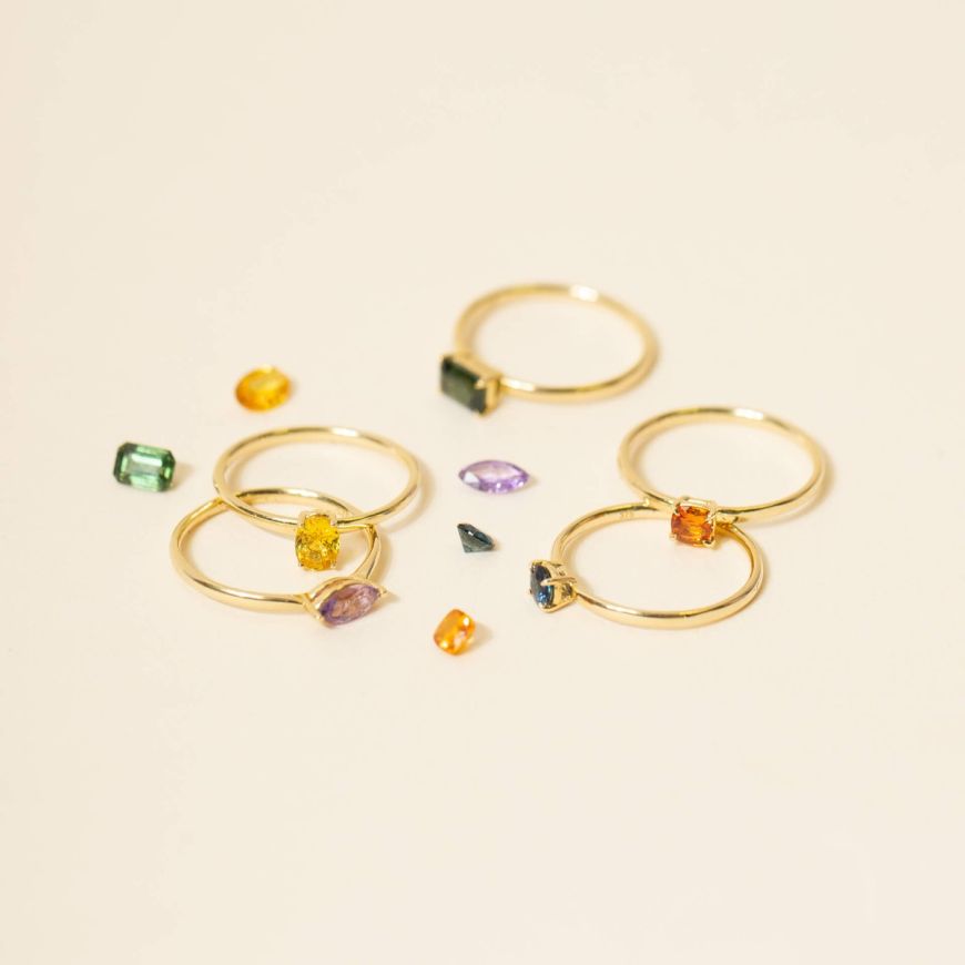 9ct Yellow Gold Navette Cut Purple Sapphire Ring