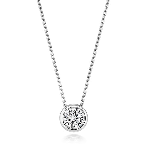 Rubover set pendant with round stone and chain