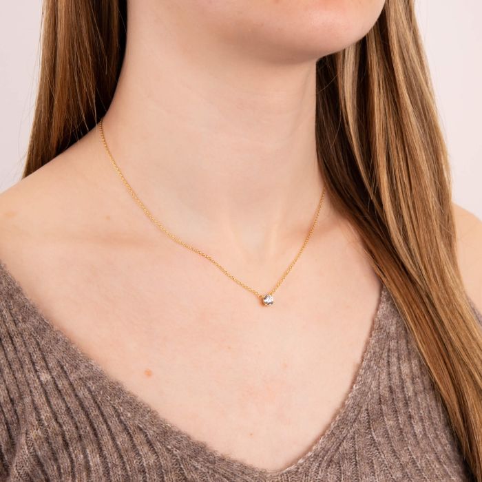Gold Four Claw Solitaire Diamonfire Zirconia Necklace N4554