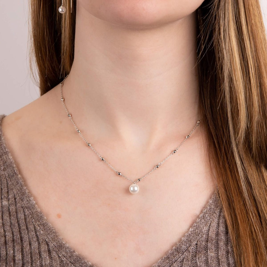 Silver Trace Chain Necklace With Shell Pearl