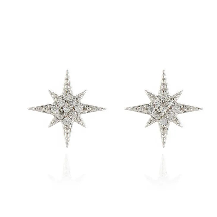 North Star Stud Earrings Plated in Rhodium