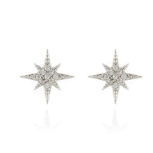 Load image into Gallery viewer, North Star Stud Earrings Plated in Rhodium
