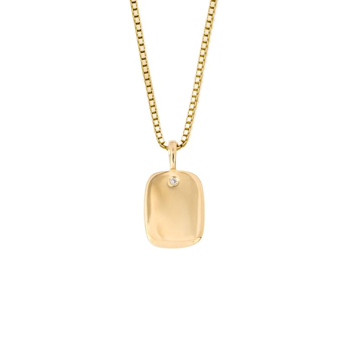 Gold Plated Rectangular Tag Pendant with Diamond