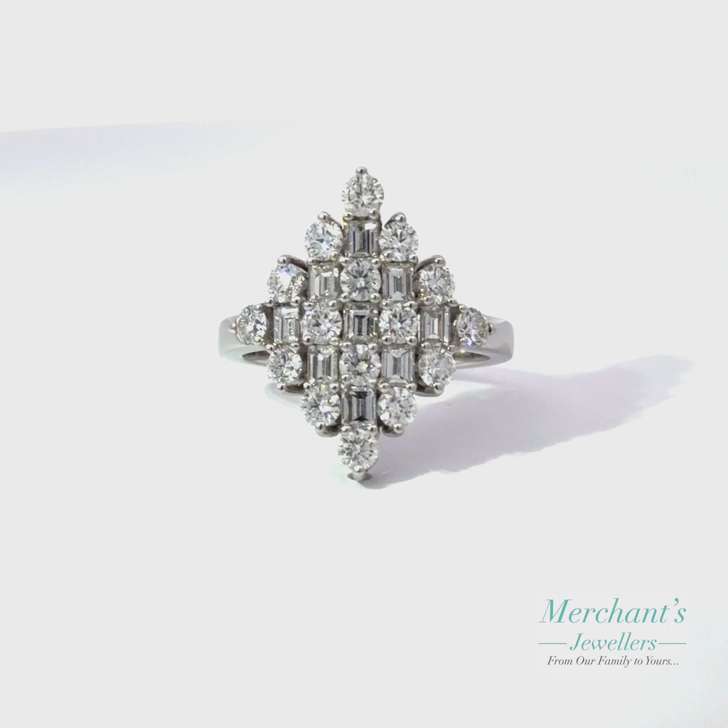 18ct White Gold Diamond (2.03ct) Round and Baguette Ring 513691021