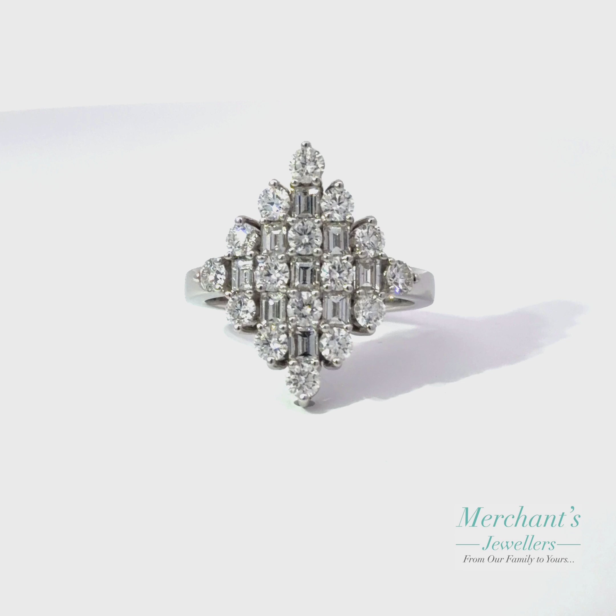 18ct White Gold Diamond (2.03ct) Round and Baguette Ring 513691021