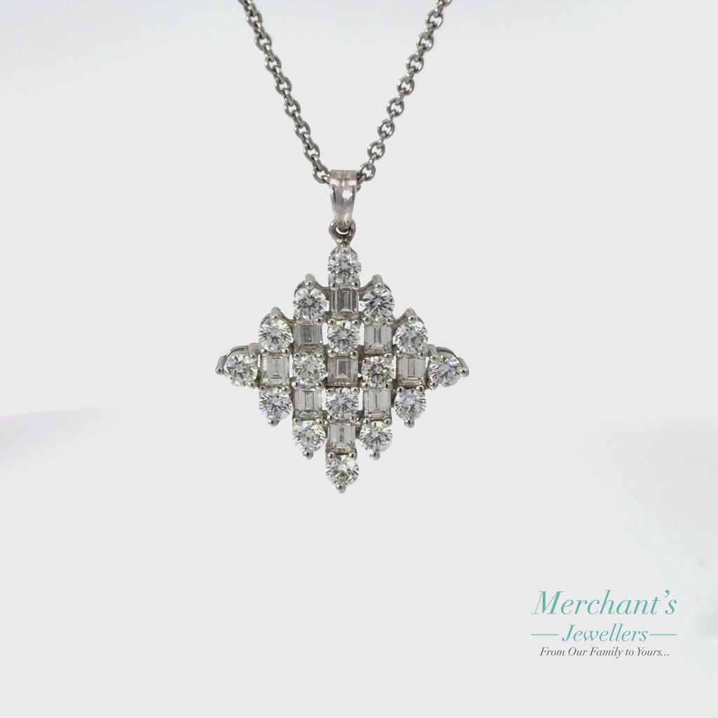 18ct White Gold Round & Baguette Diamond (2.05ct) Pendant