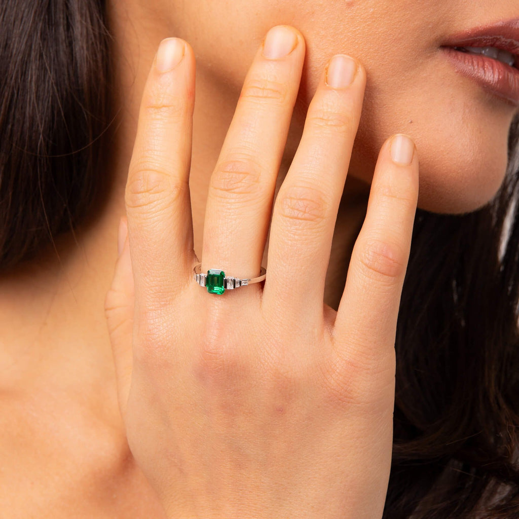 Diamonfire Green Emerald Cut Zirconia Ring