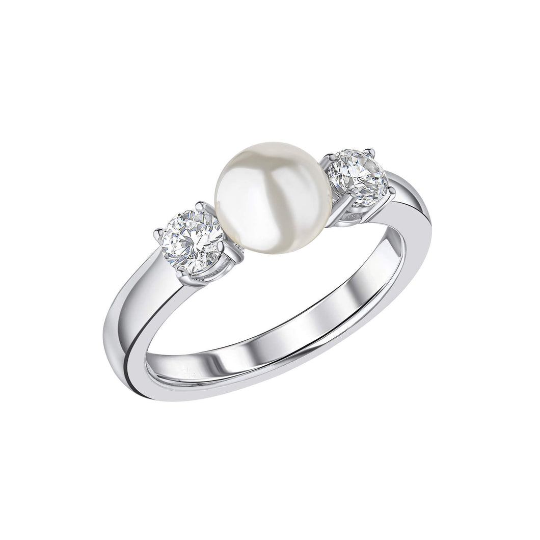 Diamonfire Shell Pearl and Zirconia Trilogy Ring