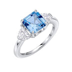 Diamonfire Square Aquamarine Blue Zirconia Trilogy Ring