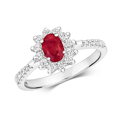 9ct White Gold Ruby Diamond Cluster Ring
