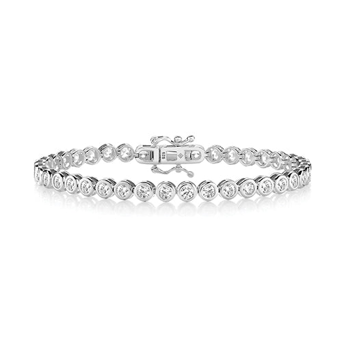 Silver 3mm round rubover set line Tennis bracelet triple plated