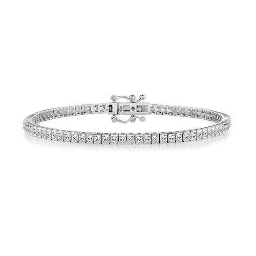 Silver 2mm square set cubic zirconia line Tennis bracelet