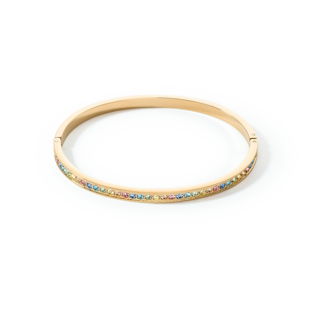 Bangle stainless steel & crystals gold multicolour pastel