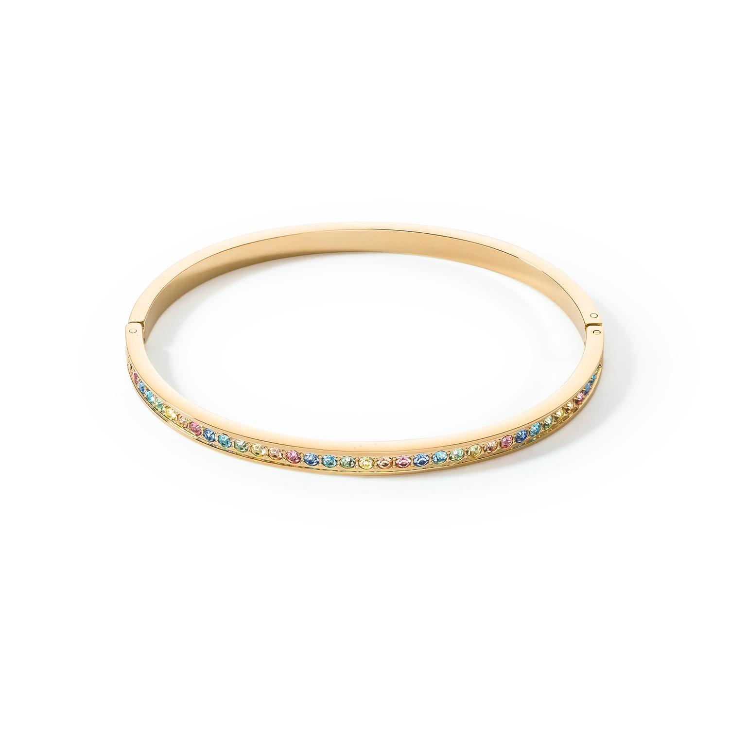 Bangle stainless steel & crystals gold multicolour pastel