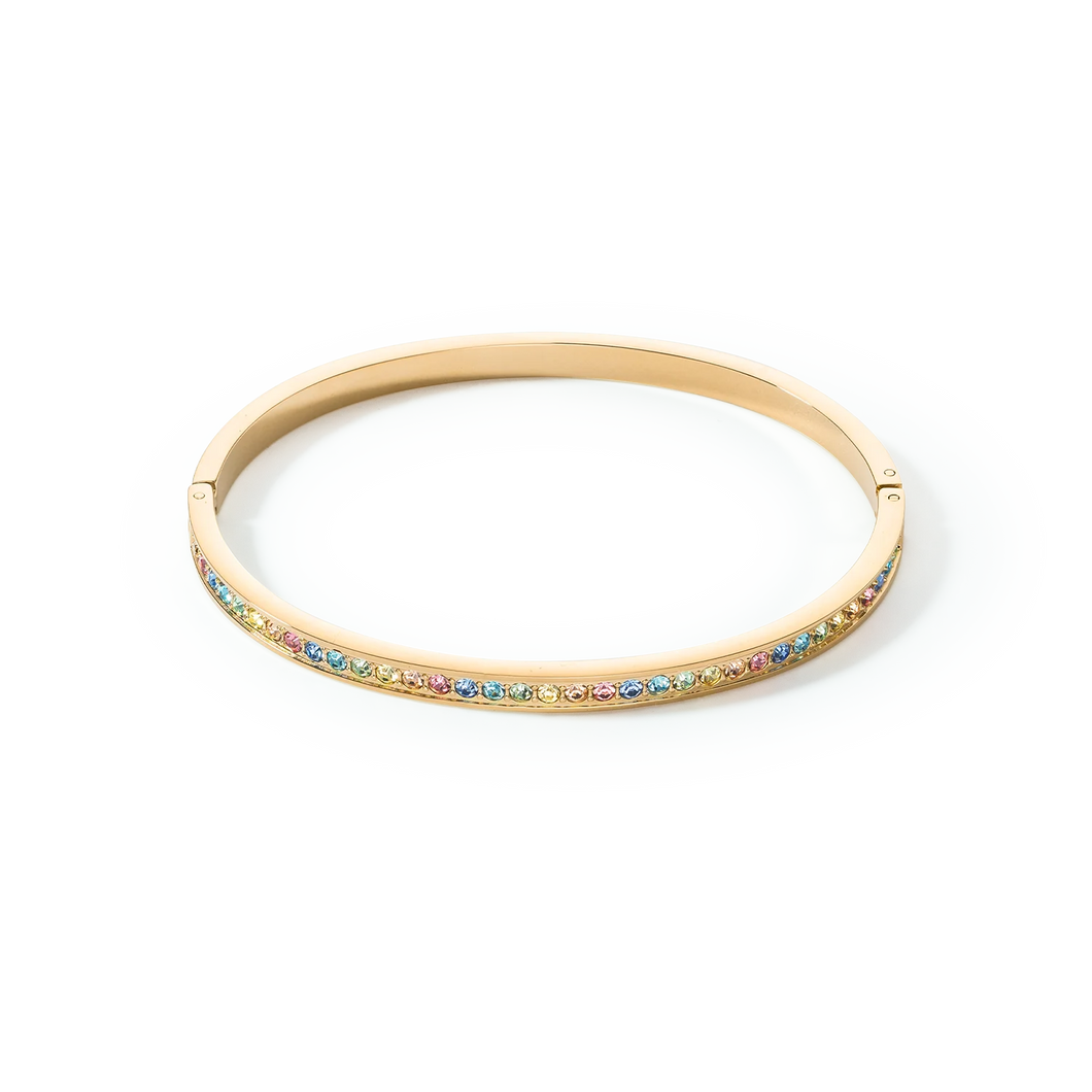 Bangle stainless steel & crystals gold multicolour pastel