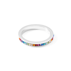 Ring stainless steel silver & crystals pavé multicolour