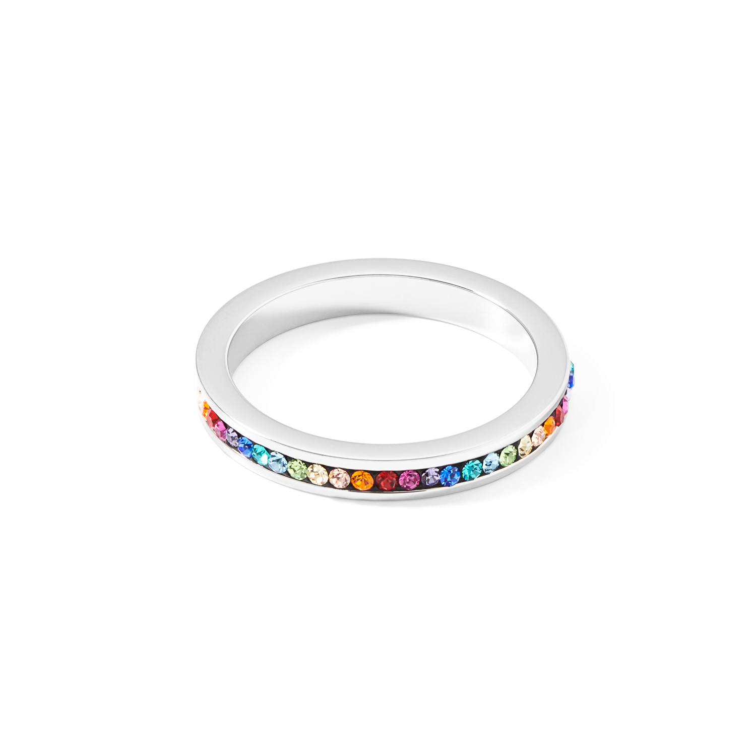 Ring stainless steel silver & crystals pavé multicolour