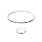 Ring stainless steel silver & crystals pavé multicolour