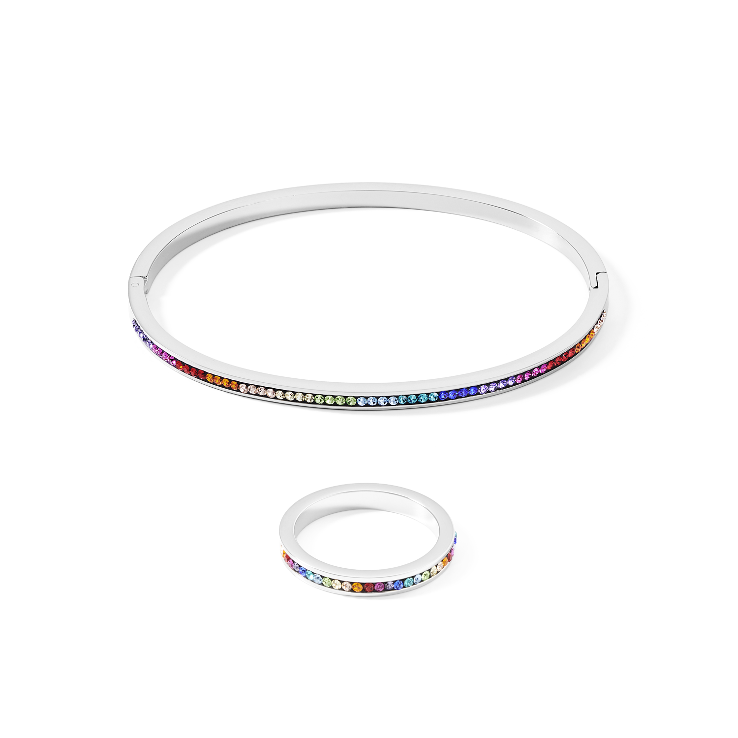 Ring stainless steel silver & crystals pavé multicolour