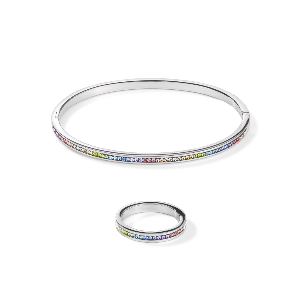 Ring stainless steel & crystals pavé multicolour pastel