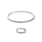 Ring stainless steel & crystals pavé multicolour pastel