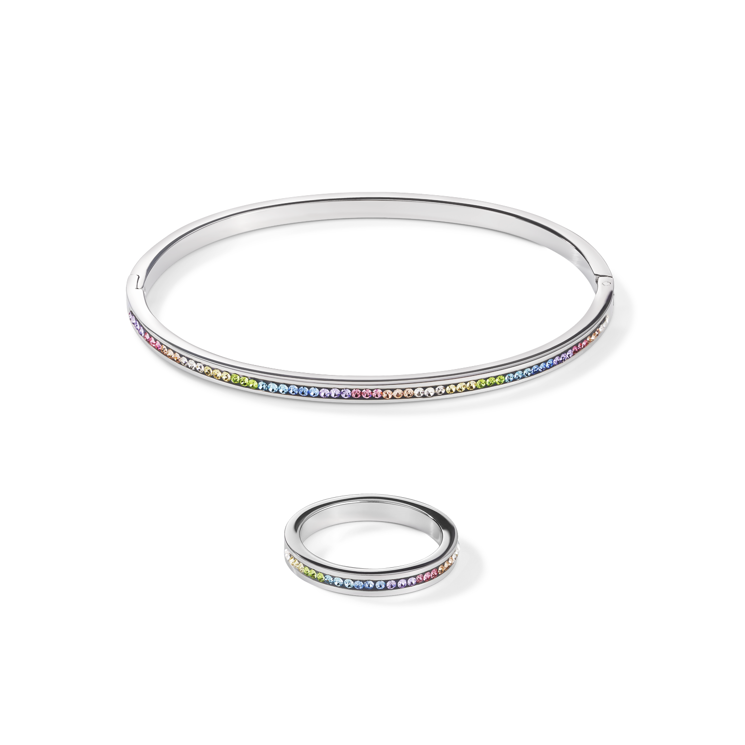 Ring stainless steel & crystals pavé multicolour pastel