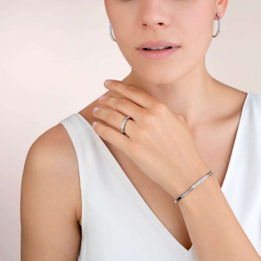 Ring stainless steel & crystals pavé multicolour pastel