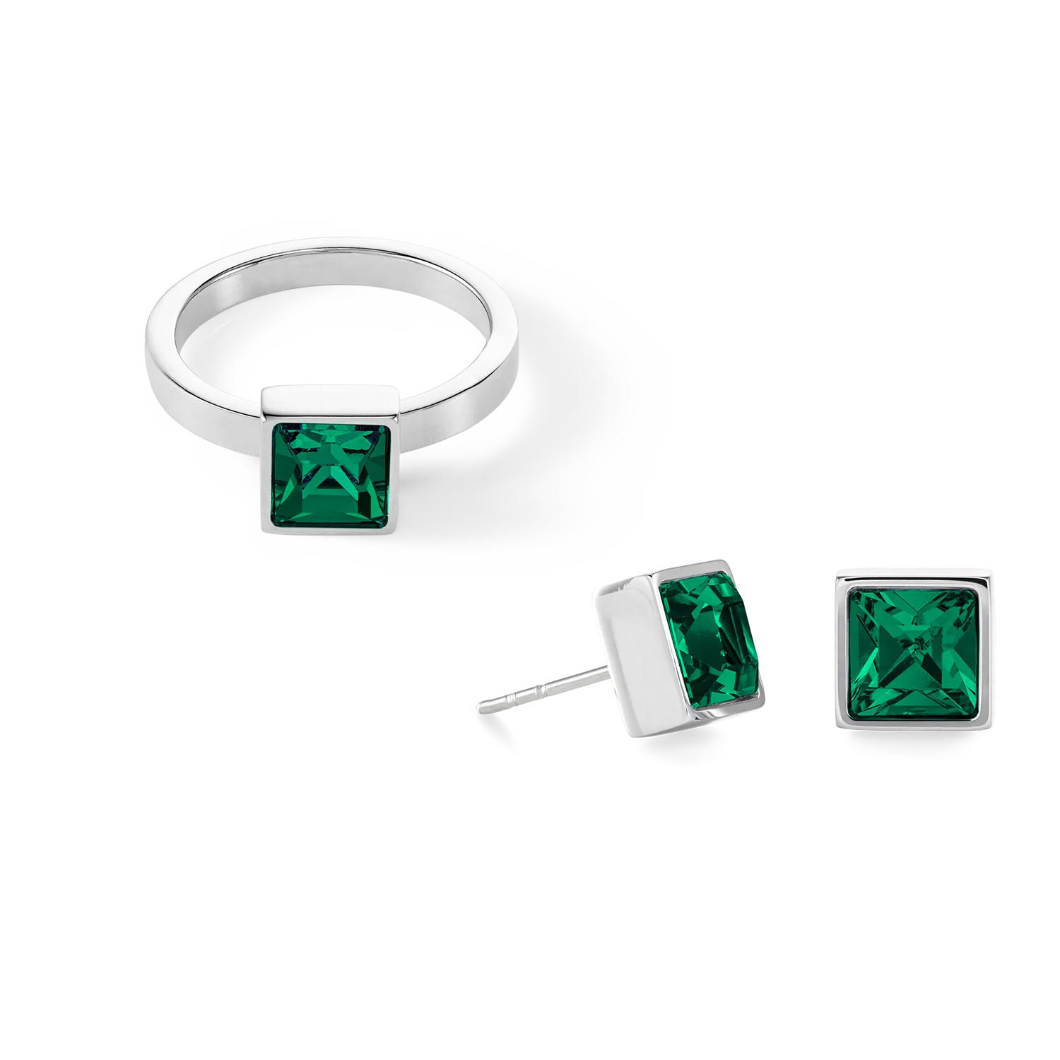 Brilliant Square big ring silver dark green